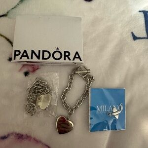 2 Pandora Heart Charm Bracelet with Polished Heart Pendant w/ dolphin charm